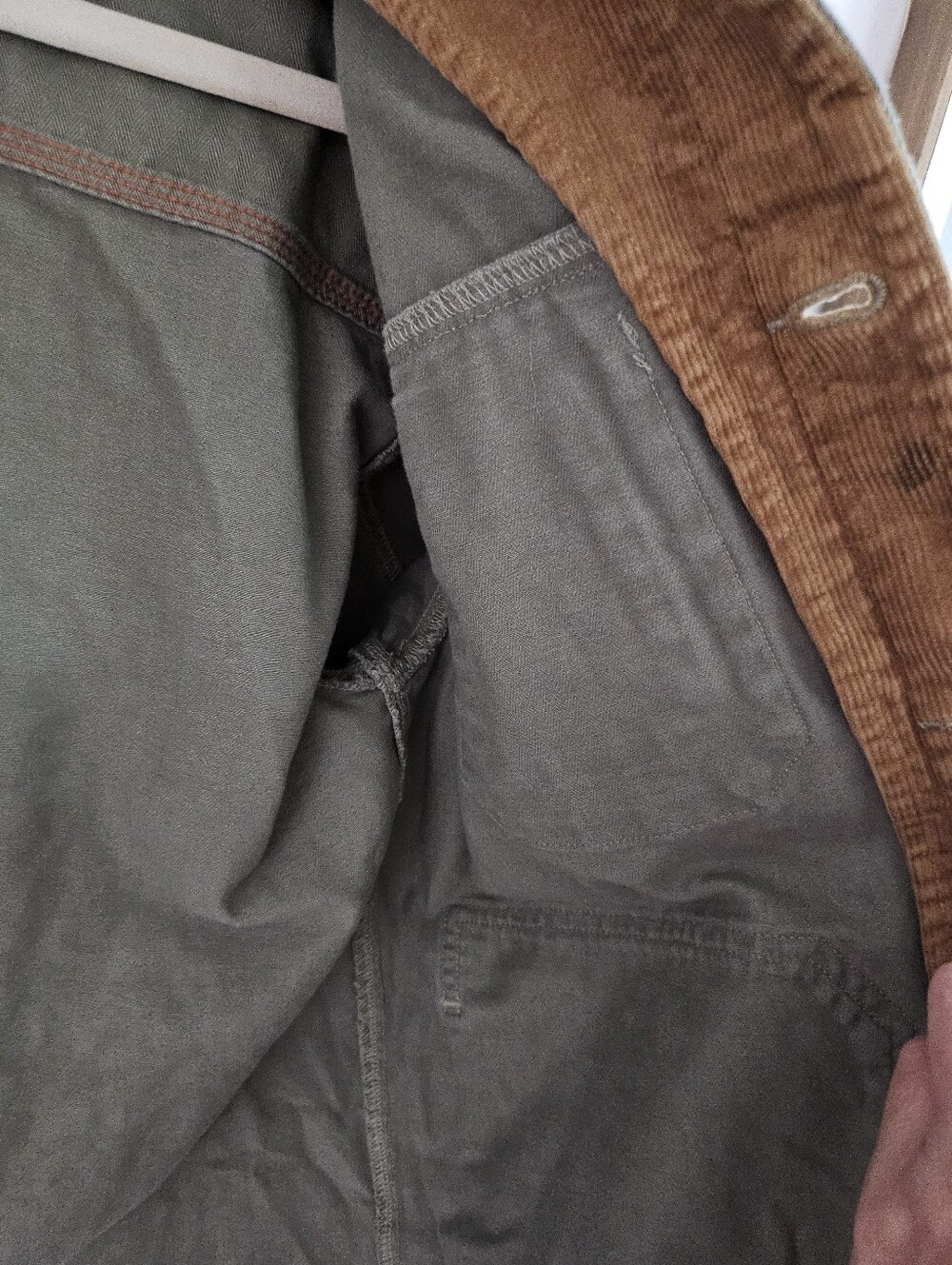 S- Free Assembly- Olive Canvas Field Jacket with Tan Corduroy Collar - Picture 5 of 7